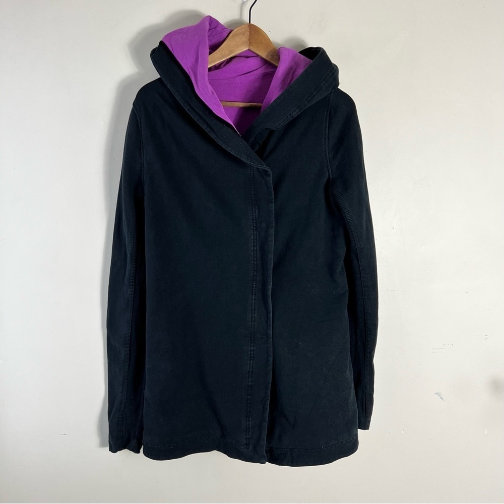LULULEMON AWARENESS WRAP 8 BLACK HOODED SAVASANA GRATITUDE JACKET OMBRE EUC